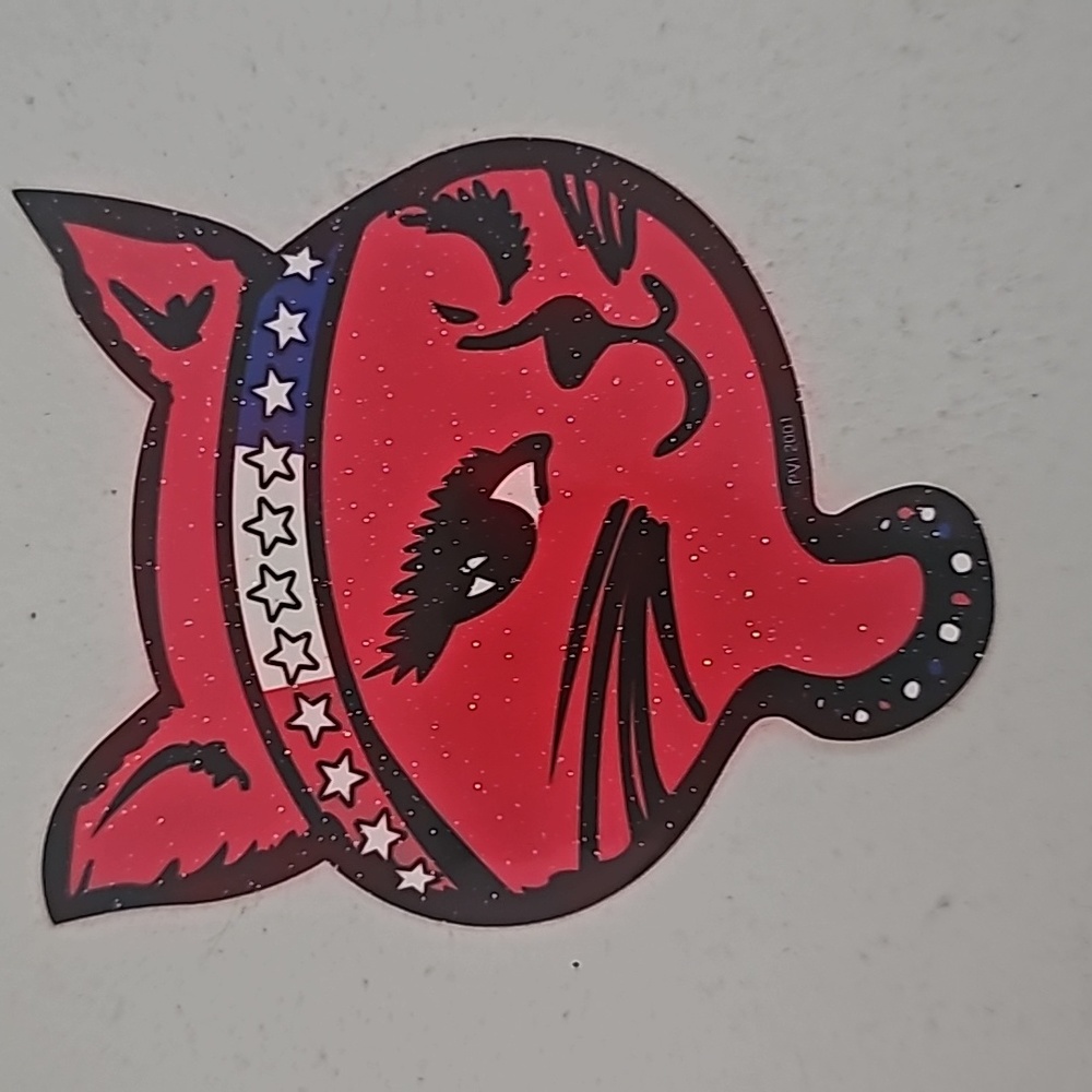 10/$25 vintage winking kitty red flag sticker